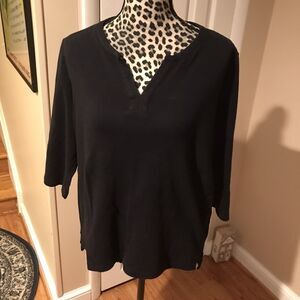 Orvis Navy Blue Split Neck Tunic Pullover 3/4 Sleeve Long Sleeve Blouse sz L G8